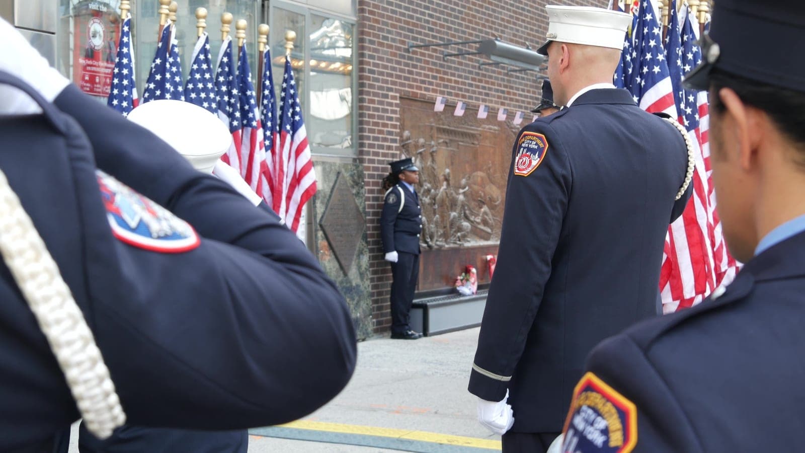 Firefighter officers at a remembrance ceremony